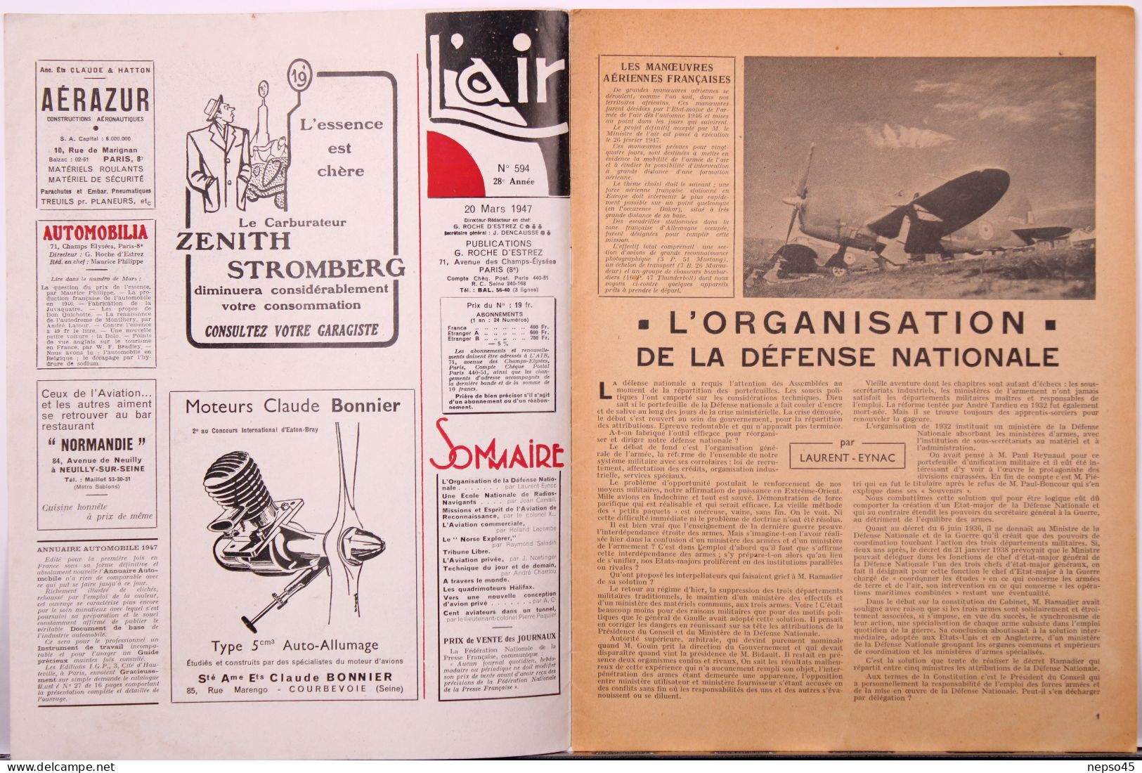 Avion.Revue  L'Air " 1947.organisation Défense Nationale.école Nationale Radios-navigants.missions Esprit Reconnaissance - Aviation