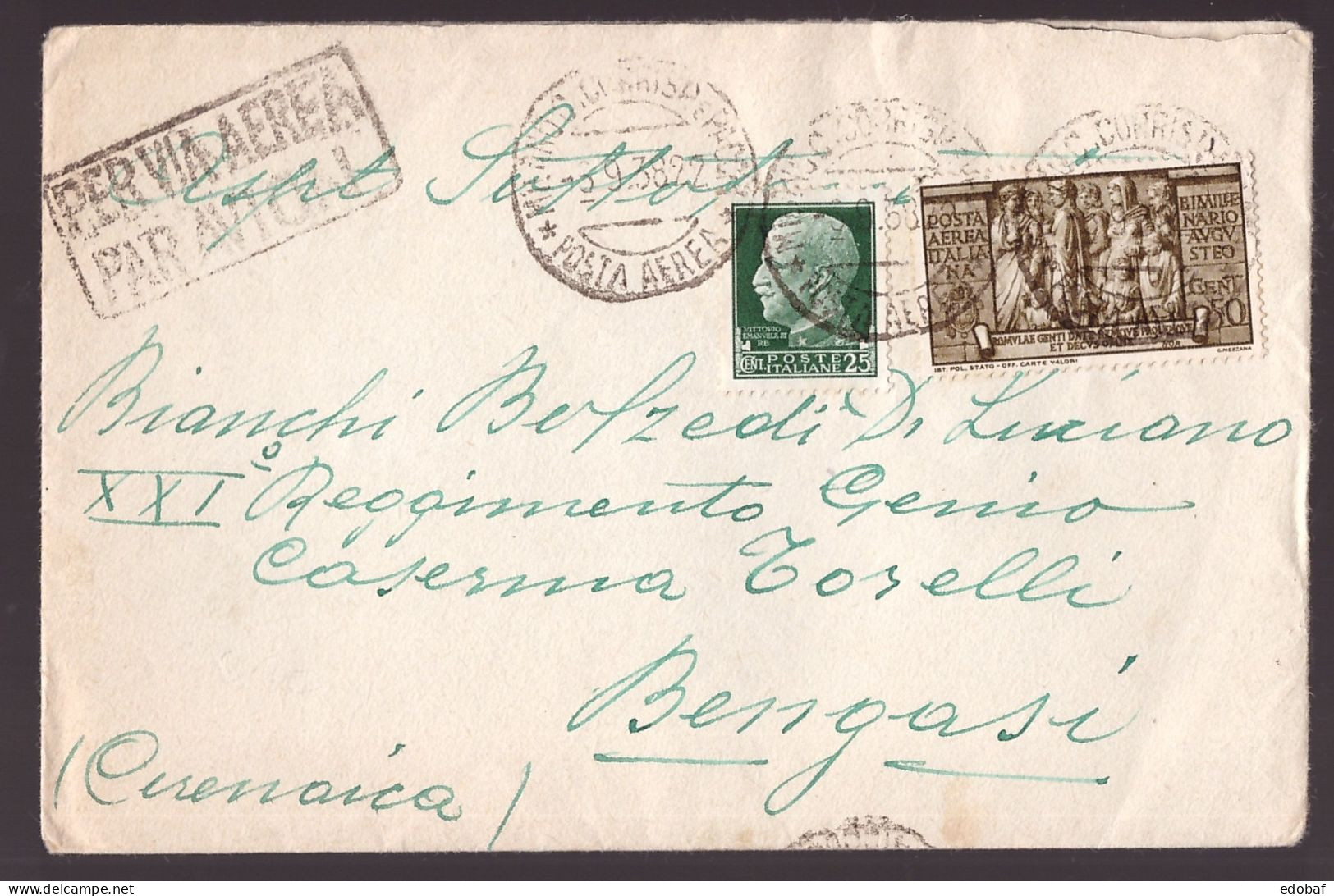 Italia Regno, Busta Per La Cirenaica Del 1938 Con Bella Affrancatura   -DN12 - Marcofilie (Luchtvaart)