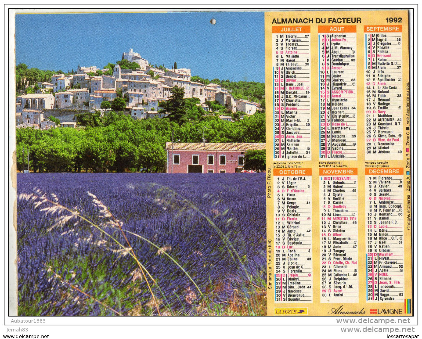 CALENDRIER L ALMANACH DU FACTEUR 1992 - Grand Format : 1991-00