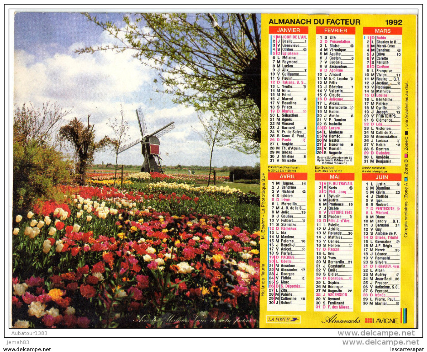 CALENDRIER L ALMANACH DU FACTEUR 1992 - Grand Format : 1991-00