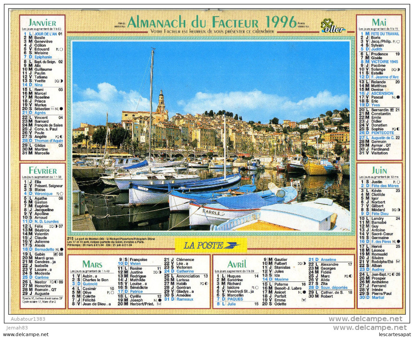 CALENDRIER L ALMANACH DU FACTEUR 1996 - Tamaño Grande : 1991-00