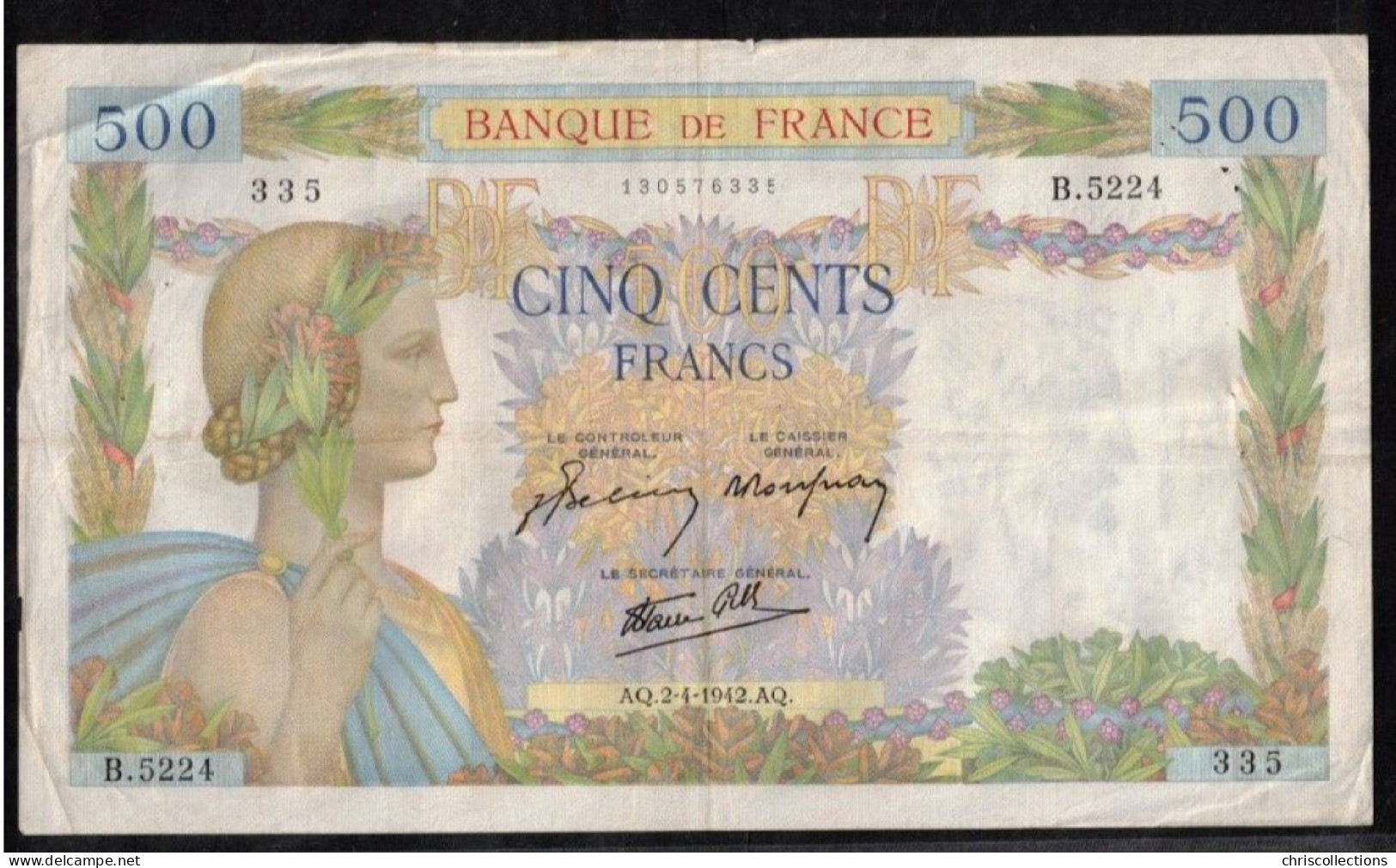 FRANCE - 500 Francs La Paix - 2/4/1942 - TTB - Trous D'épinglage - F : 32/33 - 500 F 1940-1944 ''La Paix''