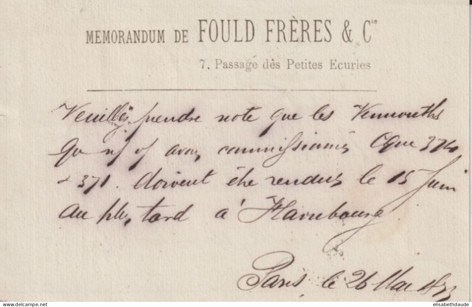 1873 - CP PRECURSEUR ENTIER CERES Avec REPIQUAGE PRIVE ! (FOULD FRERES) De PARIS - Cartes Précurseurs