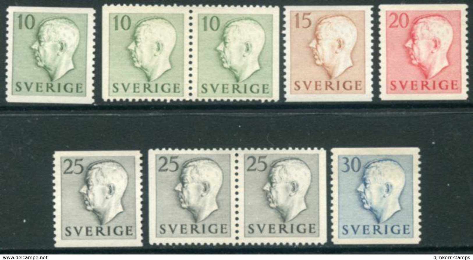 SWEDEN 1951 Definitive: King Gustav VI Adolf MNH / **.  Michel 356-60 (9) - Gebruikt