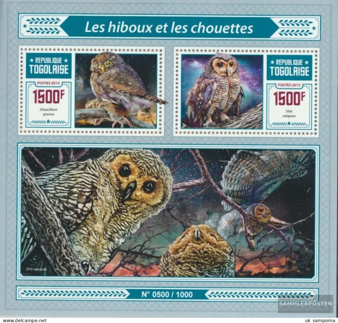 Togo Miniature Sheet 1238 (complete. Issue) Unmounted Mint / Never Hinged 2015 Owls - Togo (1960-...)