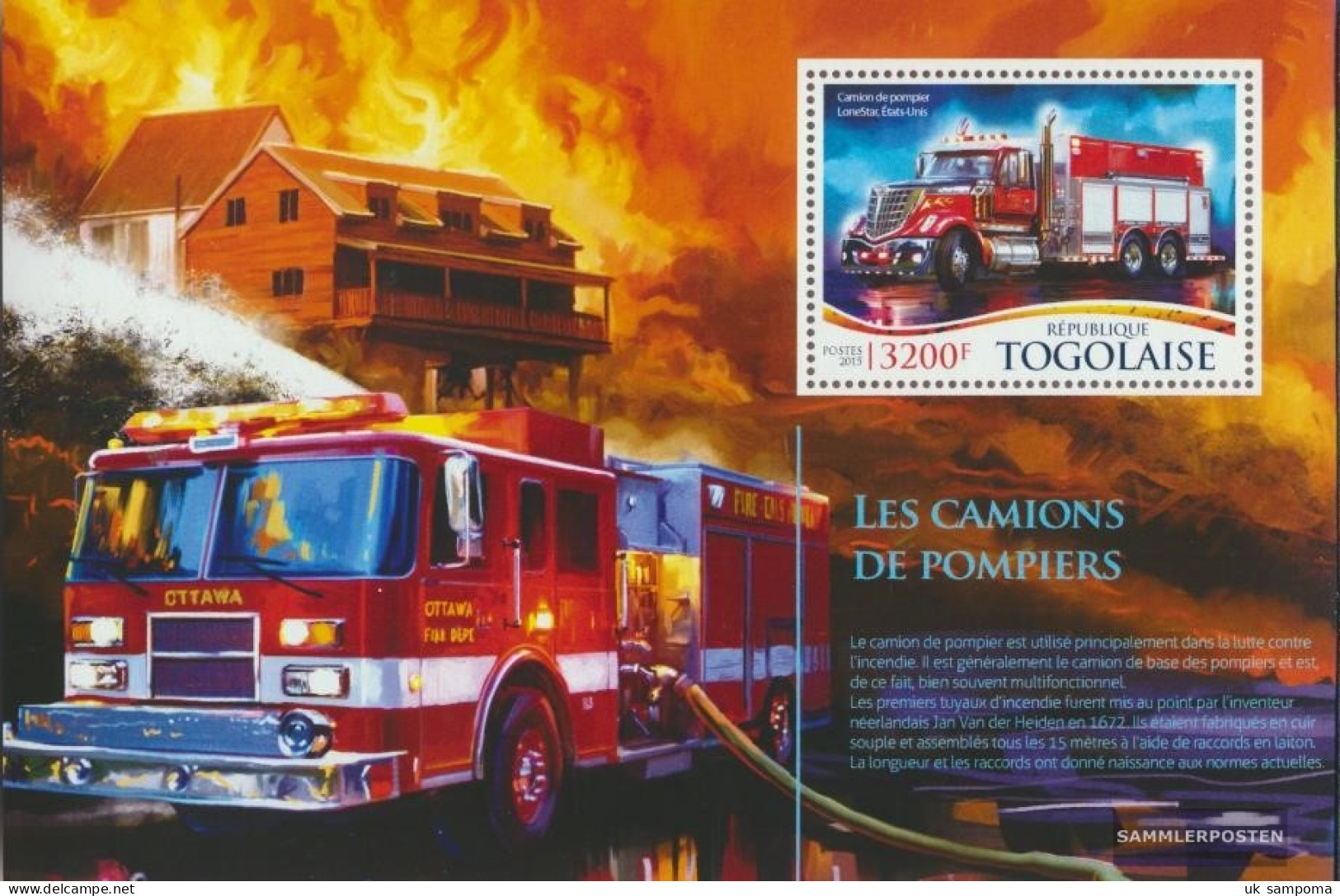 Togo Miniature Sheet 1176 (complete. Issue) Unmounted Mint / Never Hinged 2015 Fire Truck - Togo (1960-...)