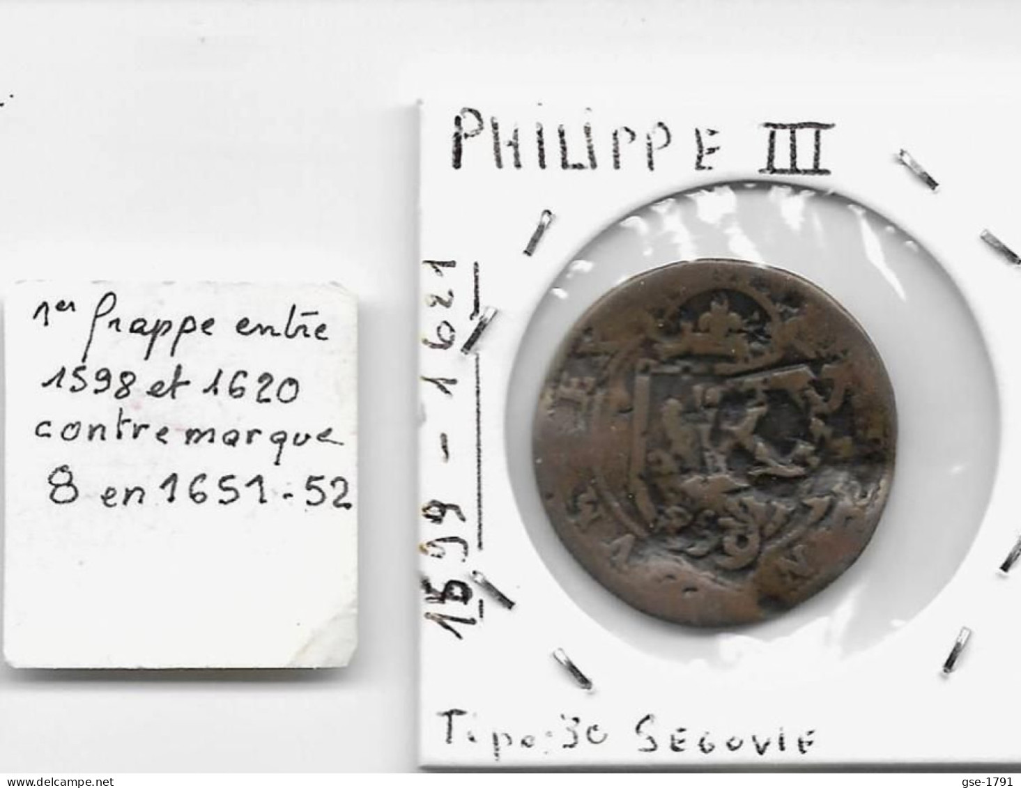 ESPAGNE PHILIPPE III & IV  ,  8 Maravédis 1652  Resellado  TTB - Monedas Provinciales