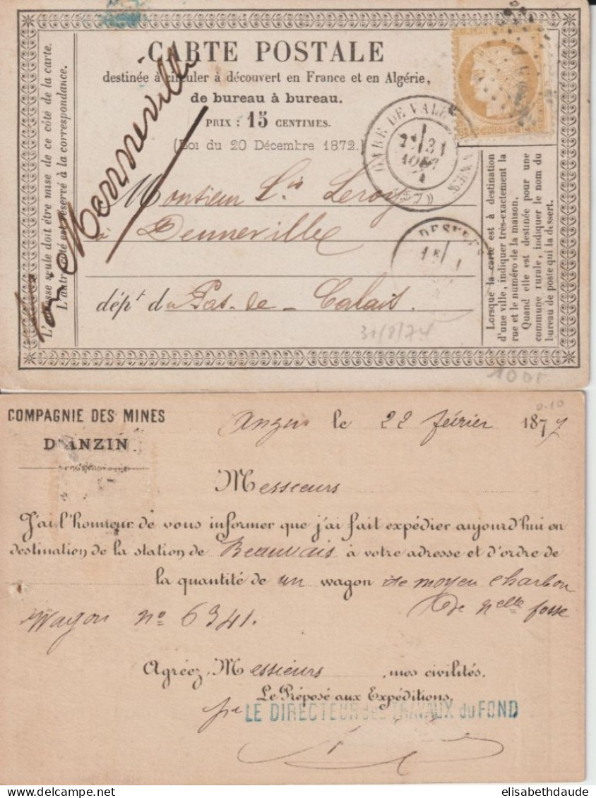 1874/1877 - 2 CP PRECURSEURS ENTIER CERES+SAGE Avec REPIQUAGE PRIVE ! (MINES D'ANZIN) - Cartes Précurseurs