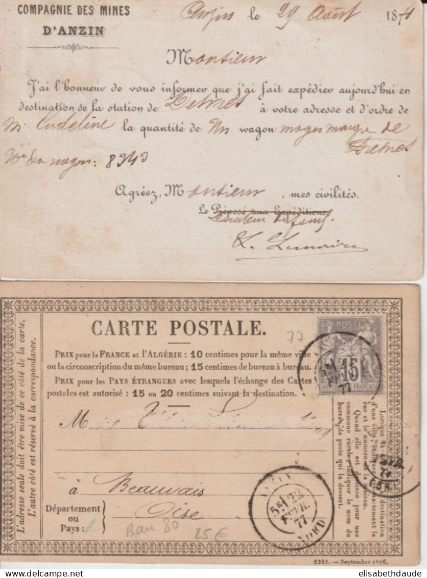 1874/1877 - 2 CP PRECURSEURS ENTIER CERES+SAGE Avec REPIQUAGE PRIVE ! (MINES D'ANZIN) - Tarjetas Precursoras