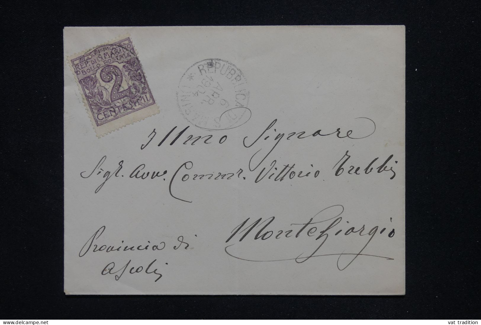 SAINT MARIN - Enveloppe Pour Montegiorgio En 1904 - L 145228 - Brieven En Documenten
