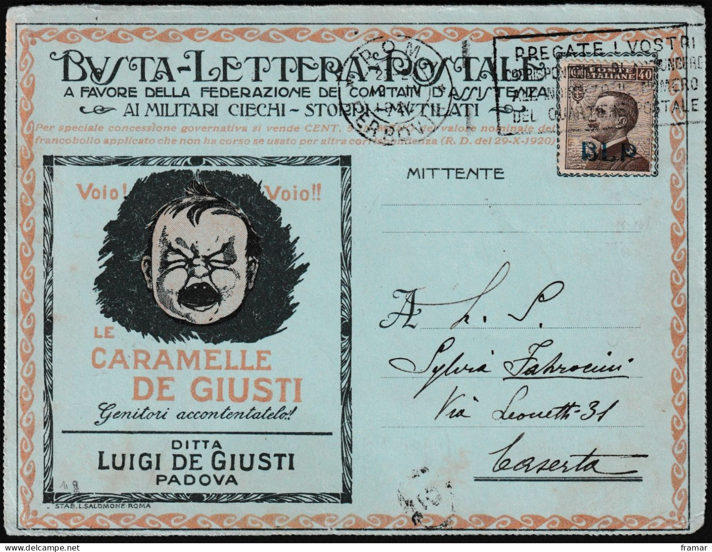 ITALIE - 1921 - Carte Lettre Type BLP Avec Nombreuses Publicités - Advertising - Werbung - Publicité