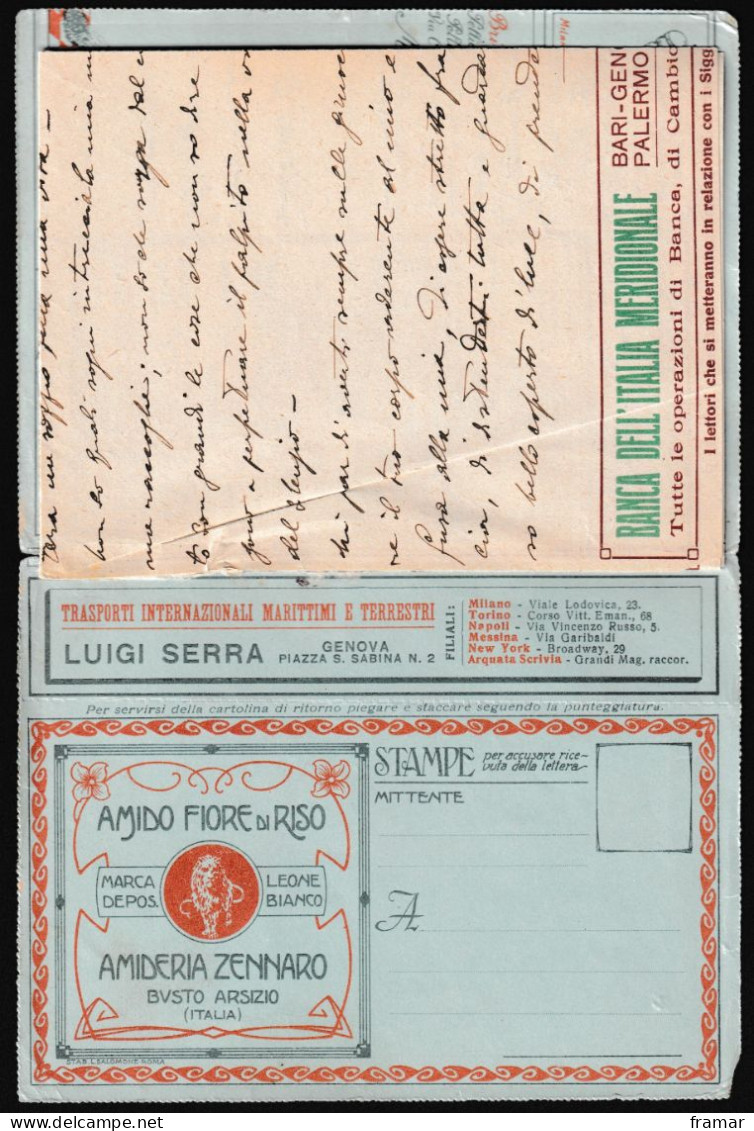 ITALIE - 1921 - Carte Lettre Type BLP Avec Nombreuses Publicités - Advertising - Werbung - Publicité