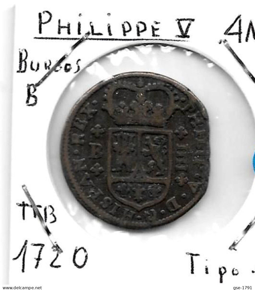 ESPAGNE PHILIPPE V   4 Maravédis 1720 Burgos TTB+ - Provinciale Munten