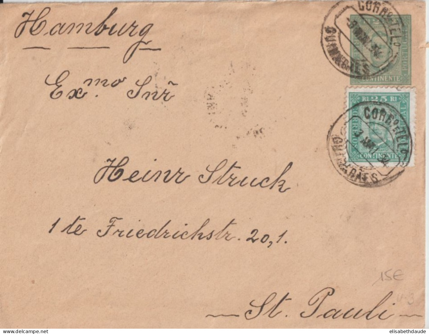 1894 - PORTUGAL - ENVELOPPE ENTIER De GUIMARAES =>  HAMBURG ST PAULI - Entiers Postaux