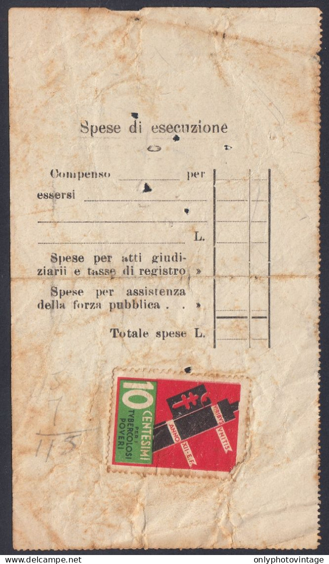 Regno D'Italia 1934, Ricevuta Esattoria Di Ceraso (SA), Marca Da Bollo 10 Cent. + 10 Cent. Tubercolosi Poveri - Fiscale Zegels