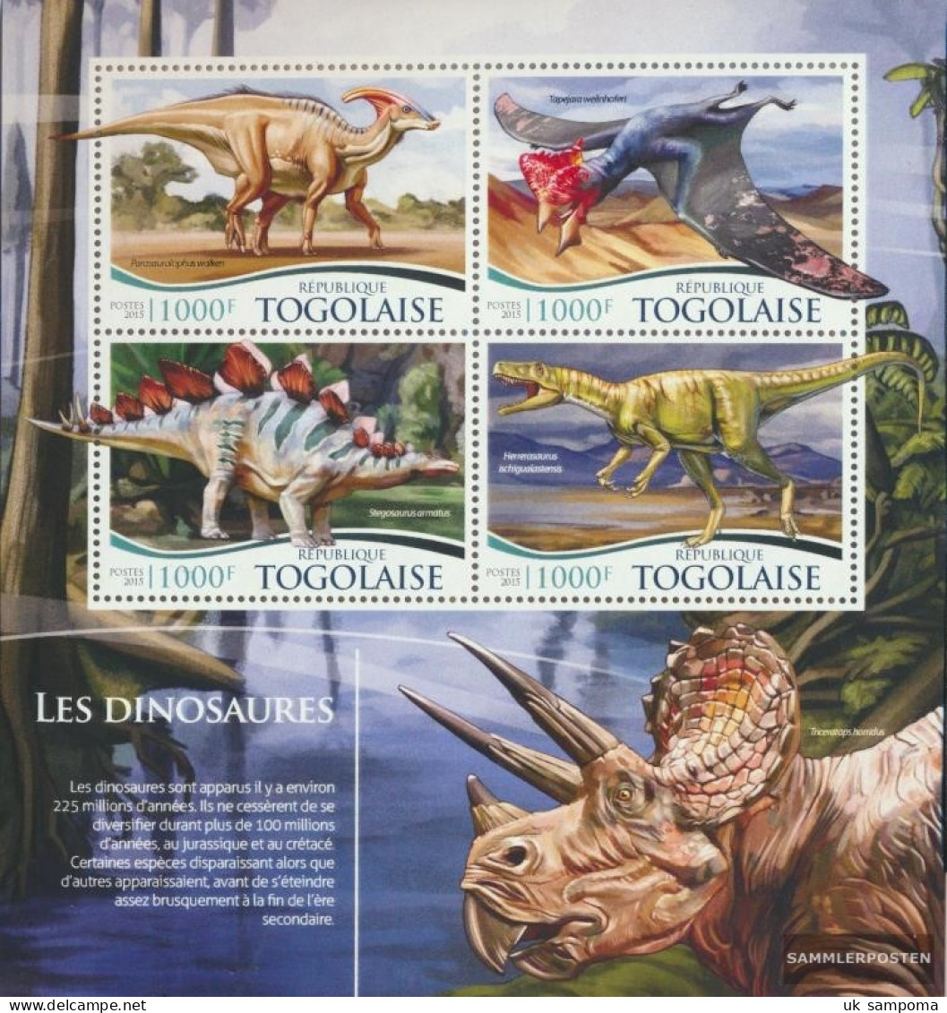 Togo 6759-6762 Sheetlet (complete. Issue) Unmounted Mint / Never Hinged 2015 Dinosaurs - Togo (1960-...)