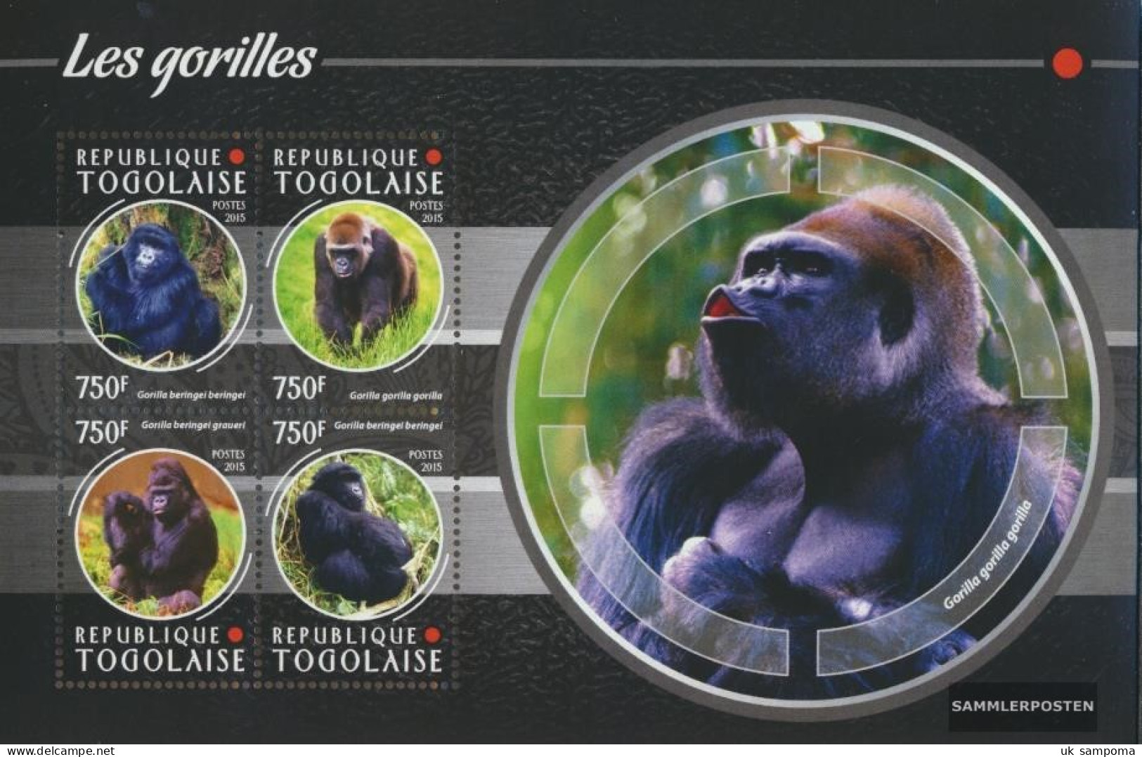 Togo 6739-6742 Sheetlet (complete. Issue) Unmounted Mint / Never Hinged 2015 Gorillas - Togo (1960-...)