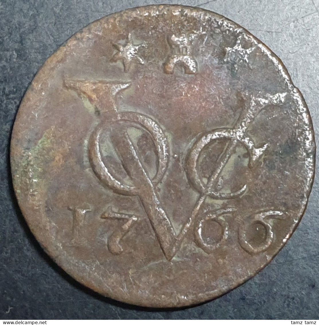 Netherlands East Indies VOC Zealand Indonesia 1 One Duit 1766 Castle Mintmark - Indonésie