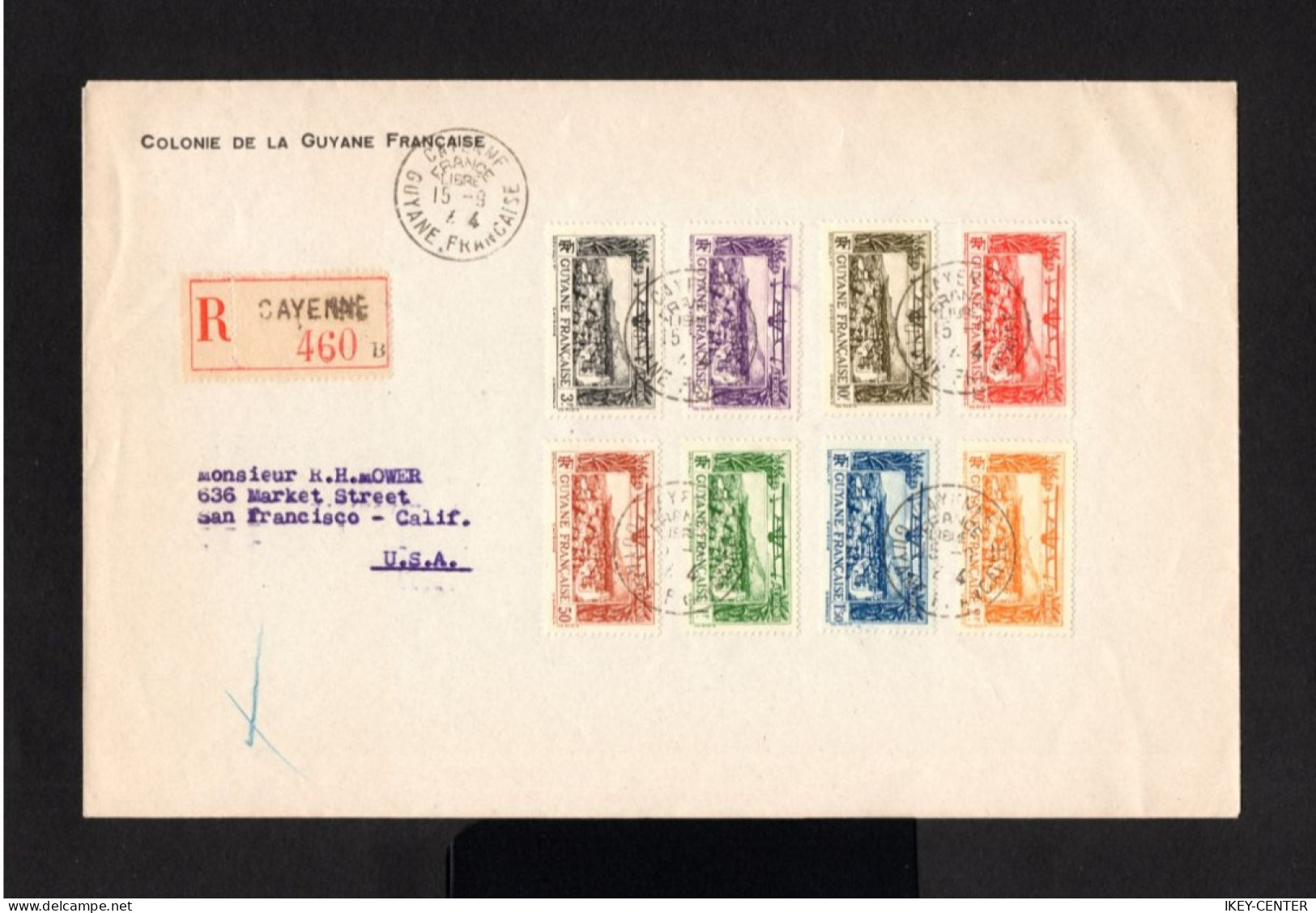 K483-FRENCH GUYANA-REGISTERED CENSOR COVER CAYENNE To SAN FRANCISCO (usa)1944.WWII.Enveloppe RECOMMANDE GUYANE FRANÇAISE - Lettres & Documents