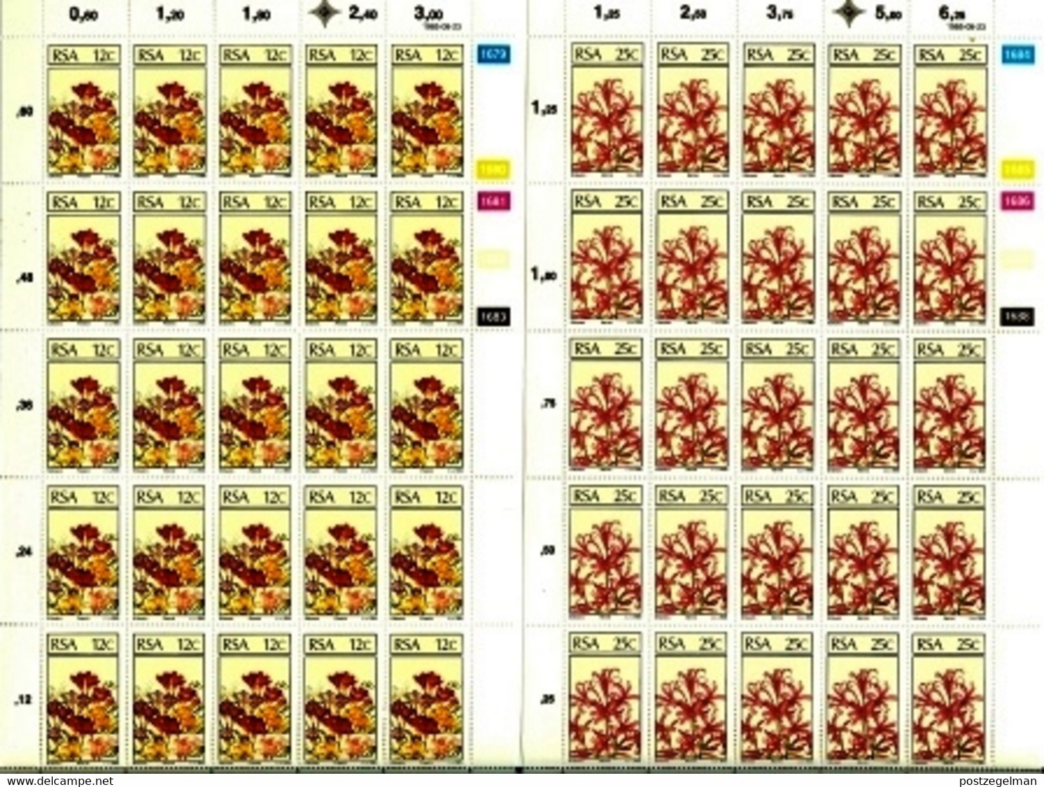 RSA, 1985, MNH, 25 Stamp(s) On Full Sheet(s), Flowers, Michell Nr(s).  674-677, Scannr. F2514 - Unused Stamps