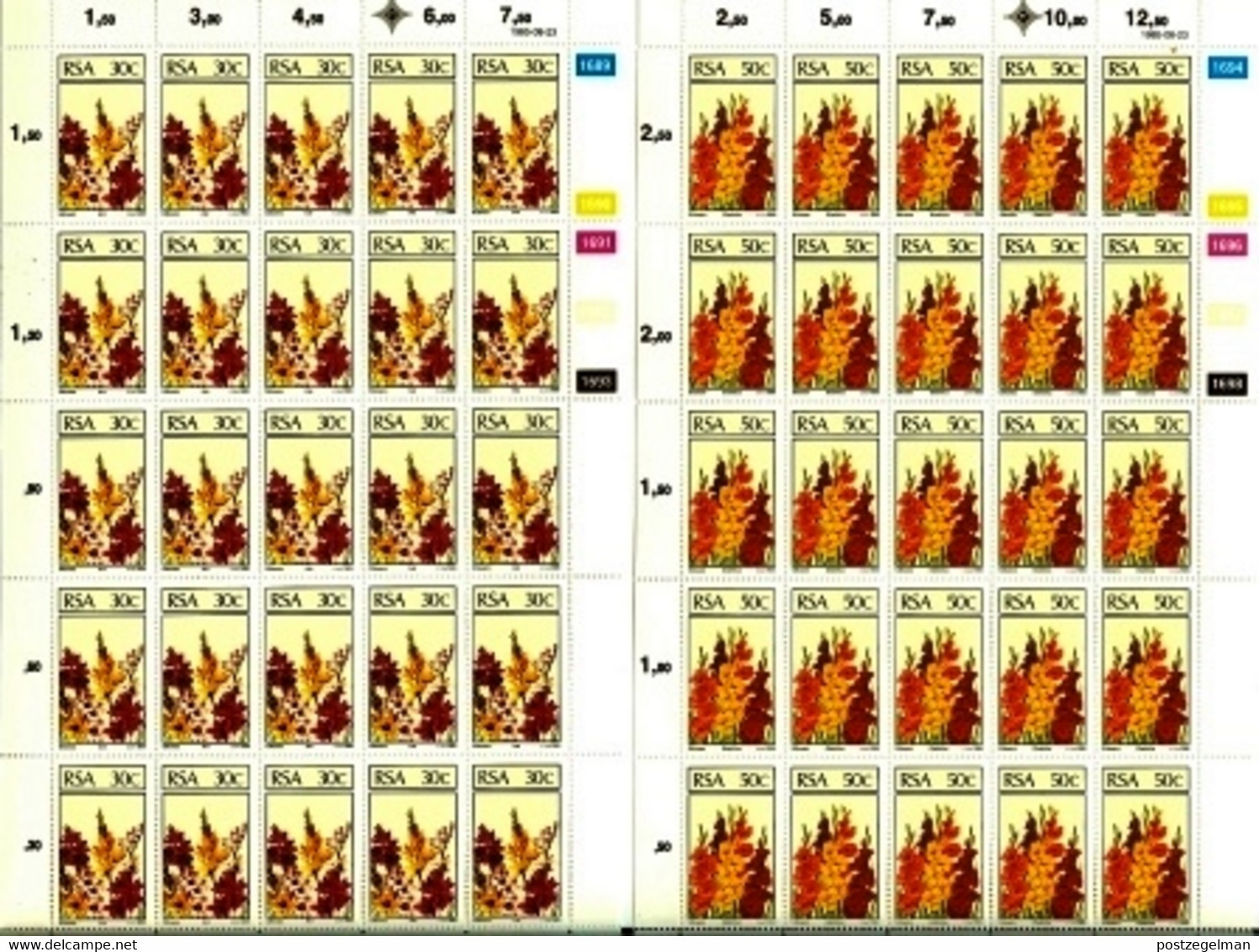 RSA, 1985, MNH, 25 Stamp(s) On Full Sheet(s), Flowers, Michell Nr(s).  674-677, Scannr. F2514 - Neufs