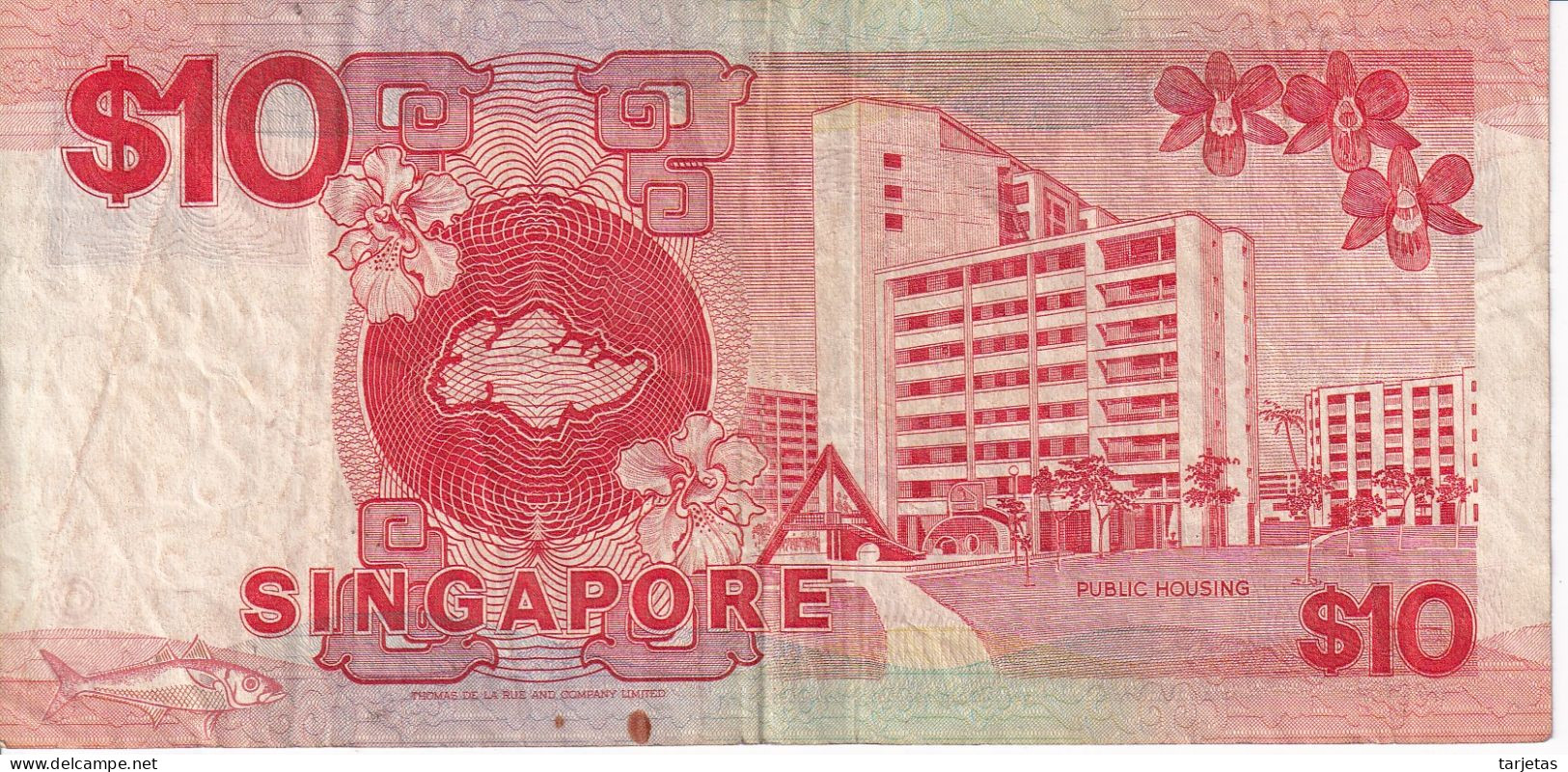BILLETE DE SINGAPORE DE 10 DOLLARS DEL AÑO 1988 (BANKNOTE) BARCO-SHIP - Singapour
