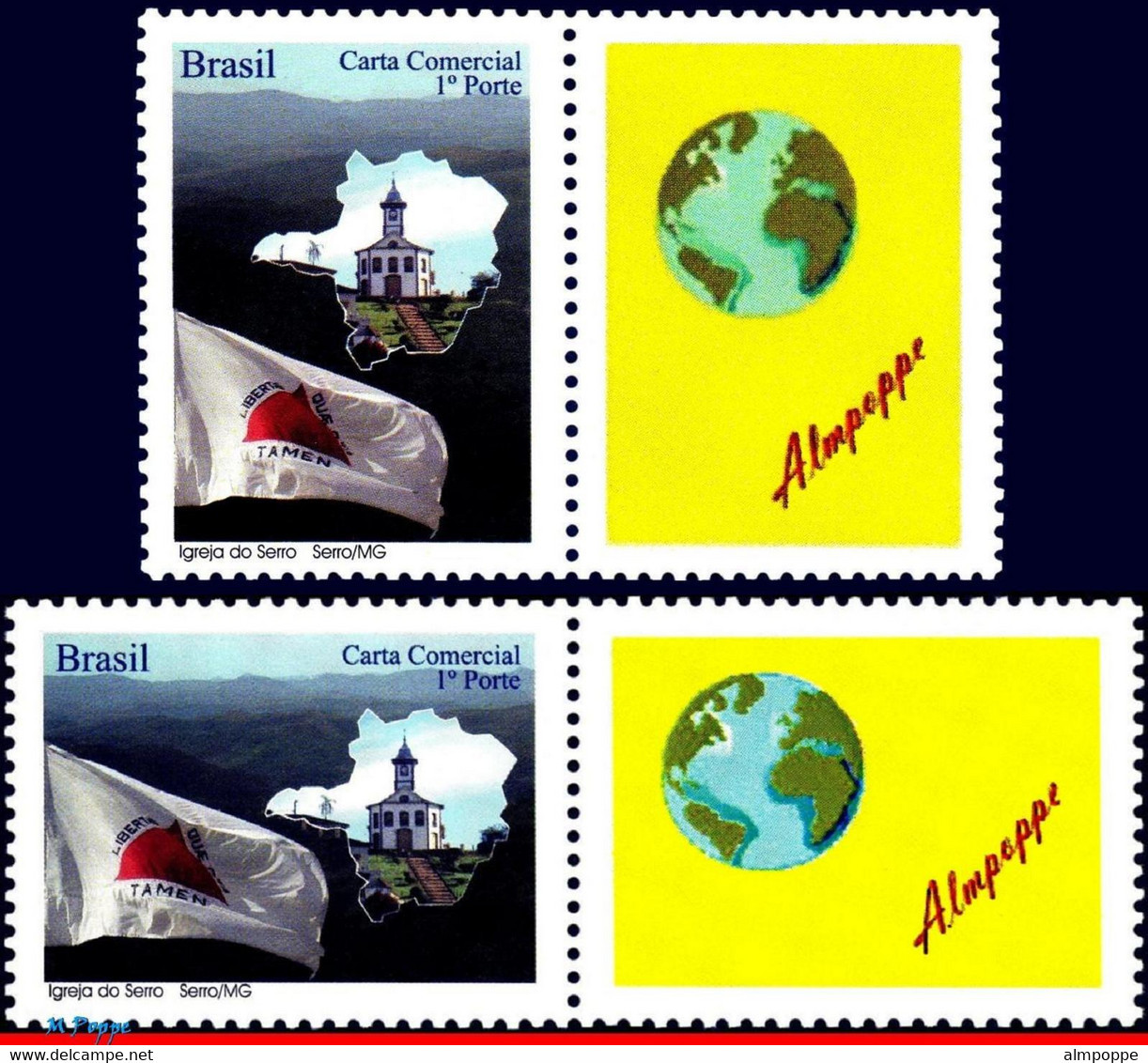 Ref. BR-3092-93-2 BRAZIL 2009 FLAGS, MINAS GERAIS VE + HO,, CHURCHES, PERSONALIZED MNH 2V Sc# 3092-3093 - Personnalisés