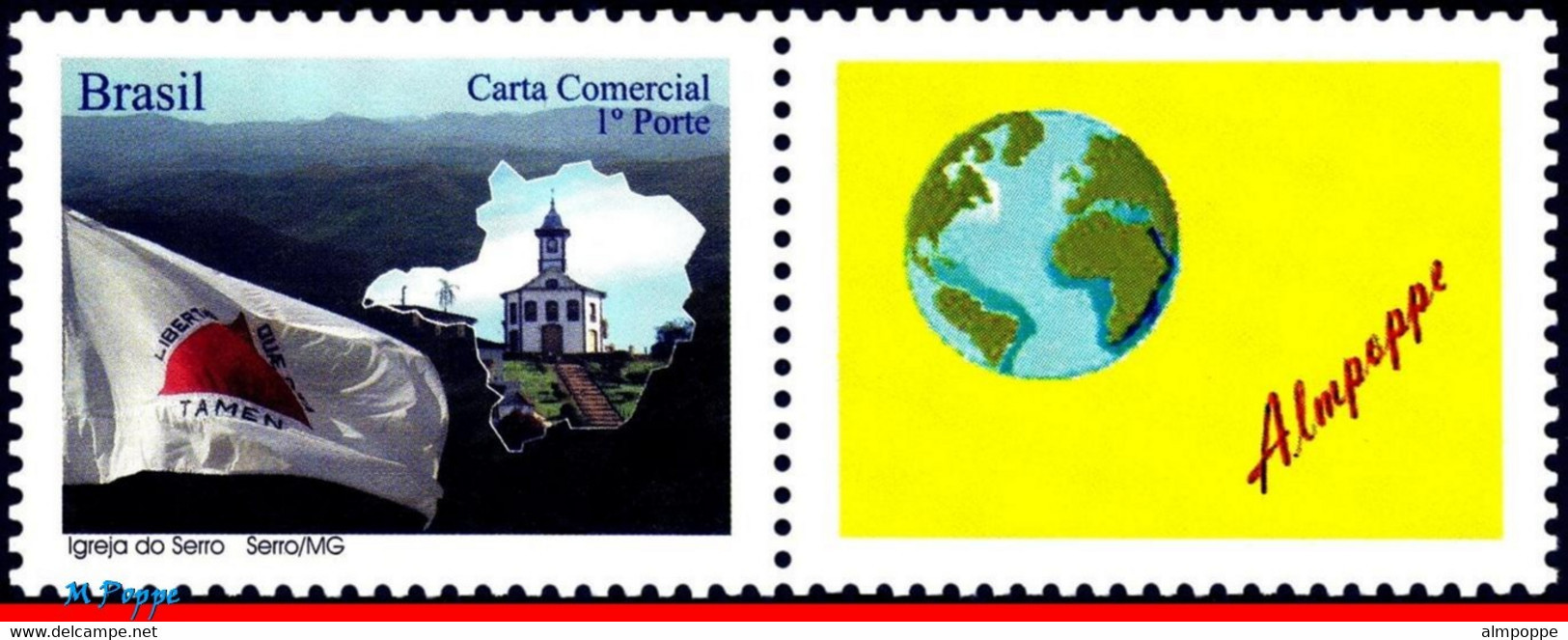 Ref. BR-3092-93-2 BRAZIL 2009 FLAGS, MINAS GERAIS VE + HO,, CHURCHES, PERSONALIZED MNH 2V Sc# 3092-3093 - Personnalisés