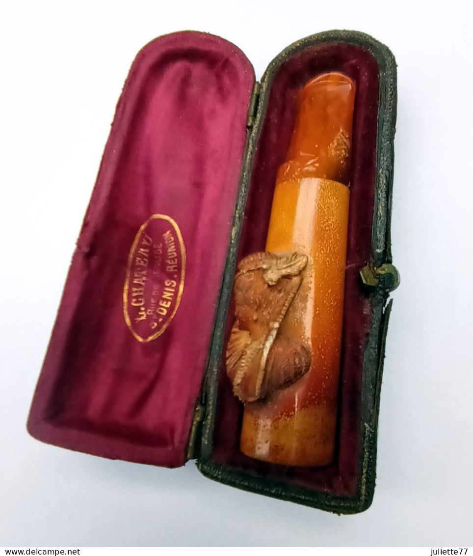 RARE ! Fume-cigare L. CHATEAU, Rue De L'église, Saint-Denis, Réunion (vers 1910, Ambre & Bakélite) - Cigar Holder