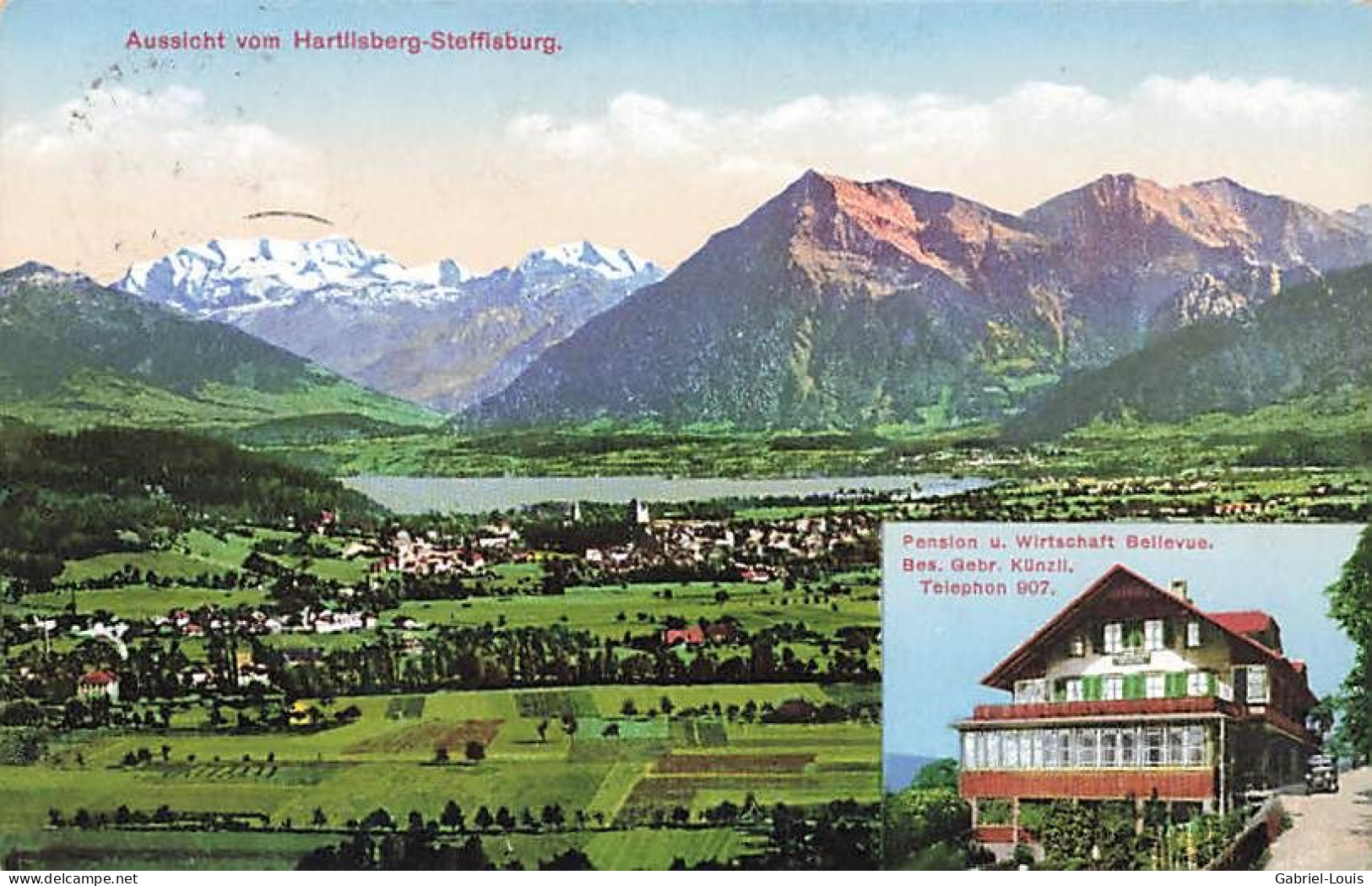 Aussicht Vom Hartlisberg Steffisburg Pension U. Wirtchaft Bellevue 1912 - Steffisburg