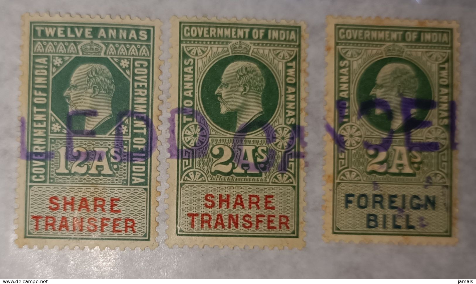 Br India King Edward, Fiscal Revenue Court Fee Share Transfer, Foreign Bill, Cancelled Handstamp, MNH Inde Indien - 1902-11 King Edward VII