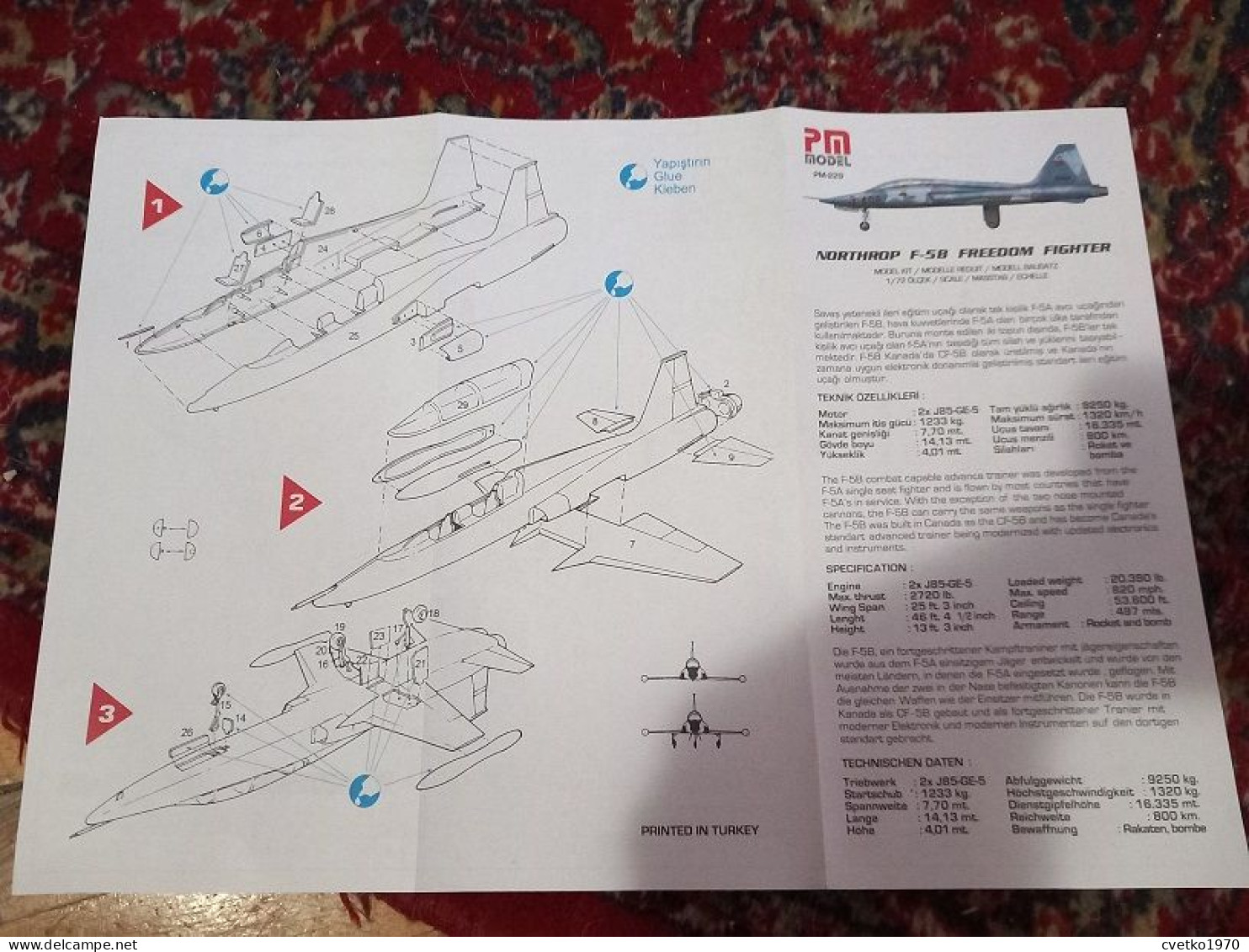 Northrop F-5B Freedom Figher, 1/72, PM Model Turkey (free international shipping)