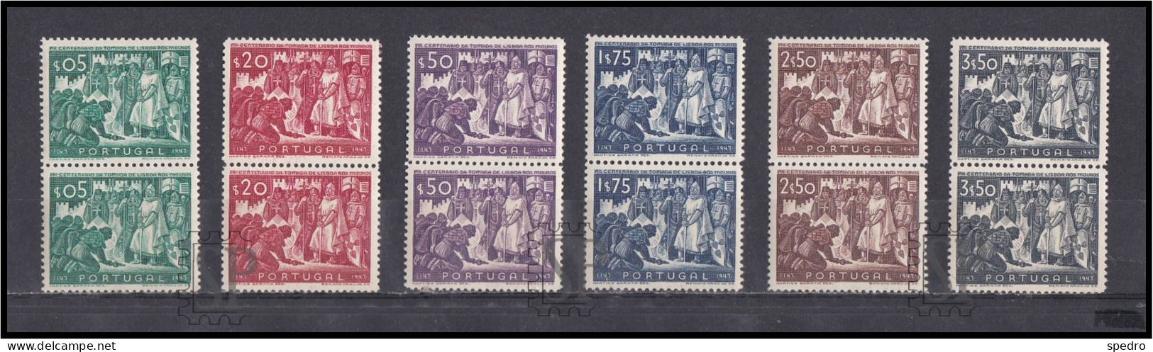 Portugal 1947 8.º Centenário Da Tomada De Lisboa Aos Mouros D. Afonso Henriques Par Vertical - Full Sheets & Multiples