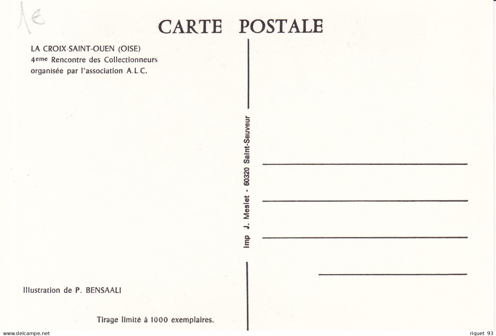 LA CROIX-SAINT-OUEN 4ème Rencontre Des Collectionneurs - 19 Novembre 1989 - Collector Fairs & Bourses