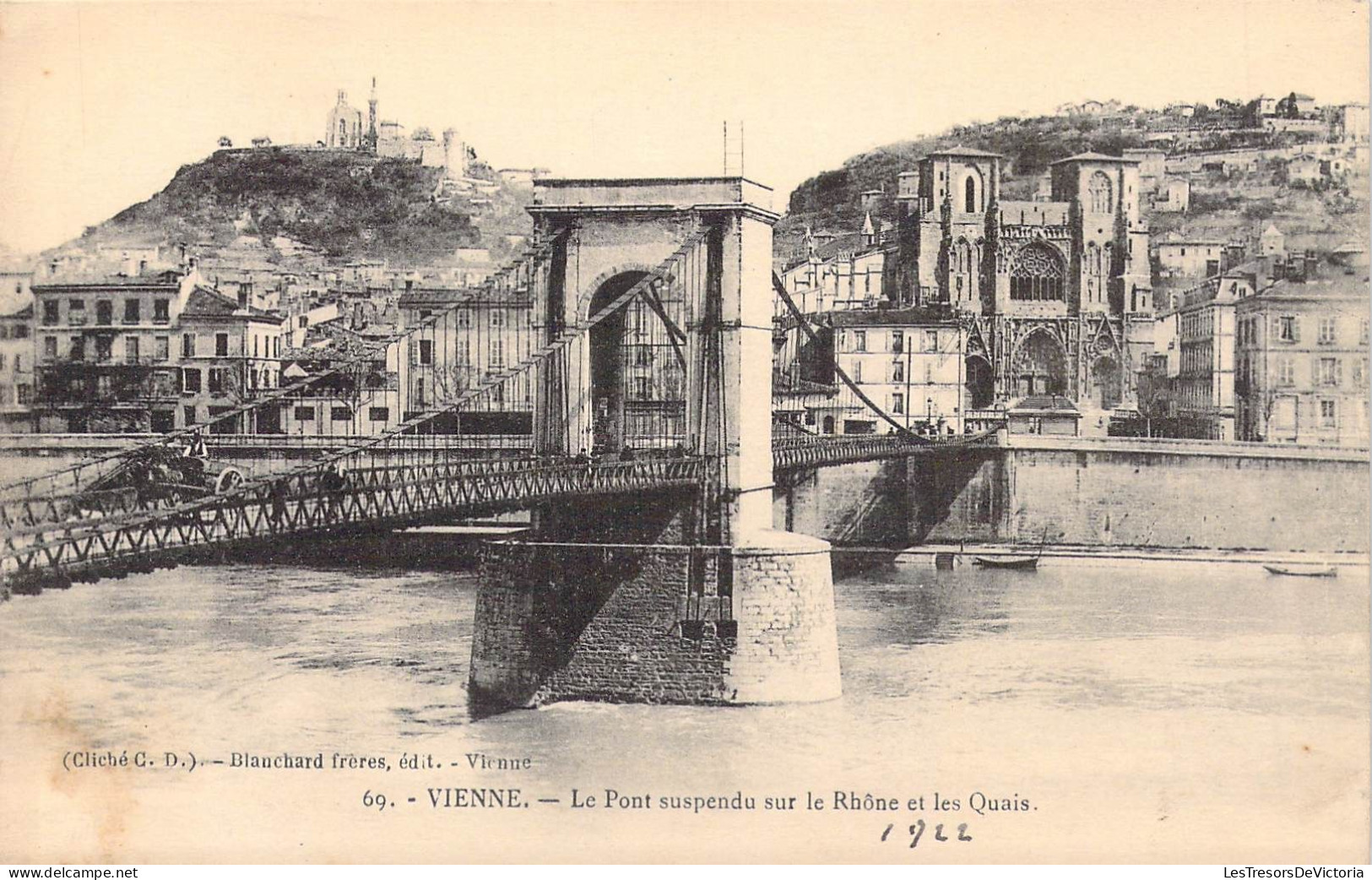 FRANCE - 38 - VIENNE - Le Pont Suspendu Sur Le Rhône Et Les Quais - 1922 - Carte Postale Ancienne - Vienne