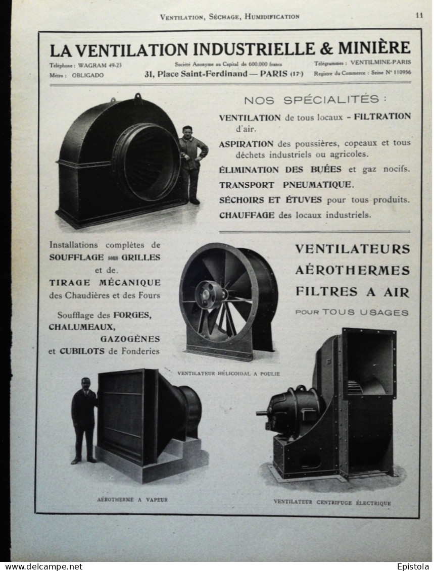 ► VENTILATION INDUSTRIELLE & MINIERE   - Page Catalogue Technique 1928  (Env 22 X 30 Cm) - Maschinen