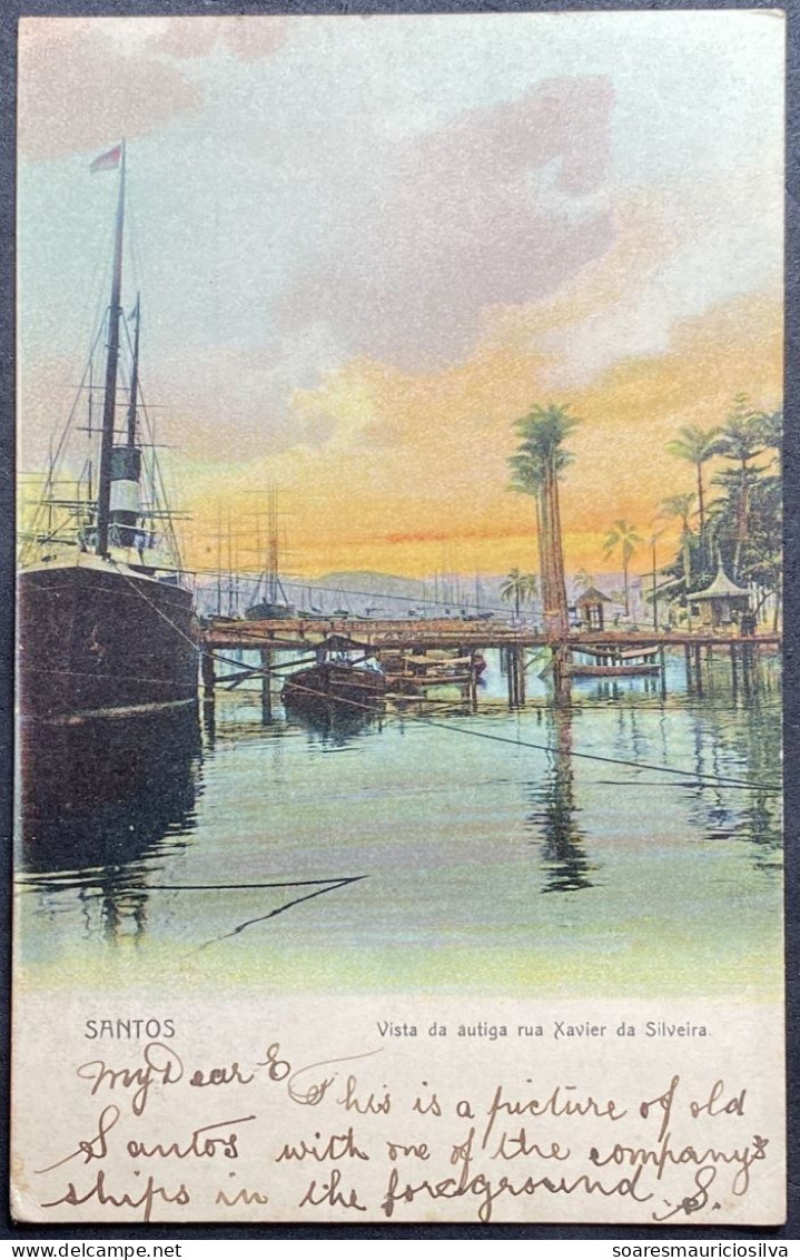 Brazil 1900s Postcard Xavier Da Silveira Street Editor H Eckmann Santos Halifax by Ship Atlantique Messageries Maritimes - Covers & Documents