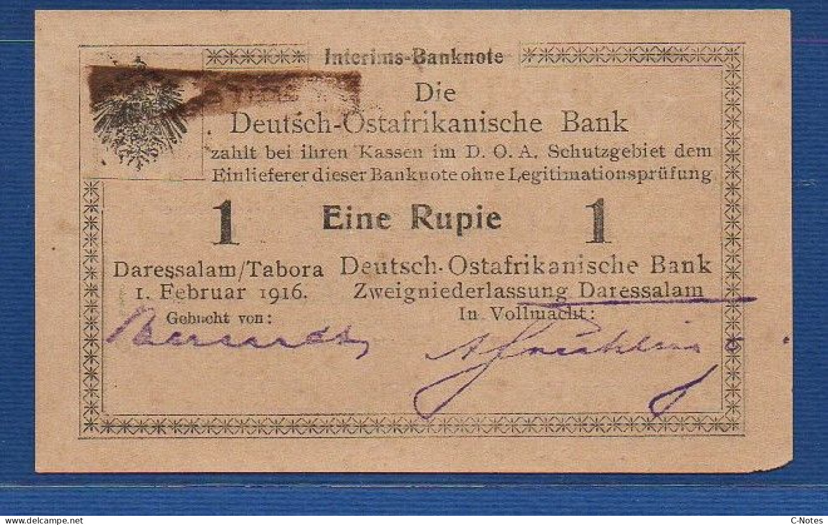 GERMAN EAST AFRICA - P.20a(3) – 1 Rupie 01.02.1916 XF/aUNC, S/n J3 95314 - Deutsch-Ostafrikanische Bank