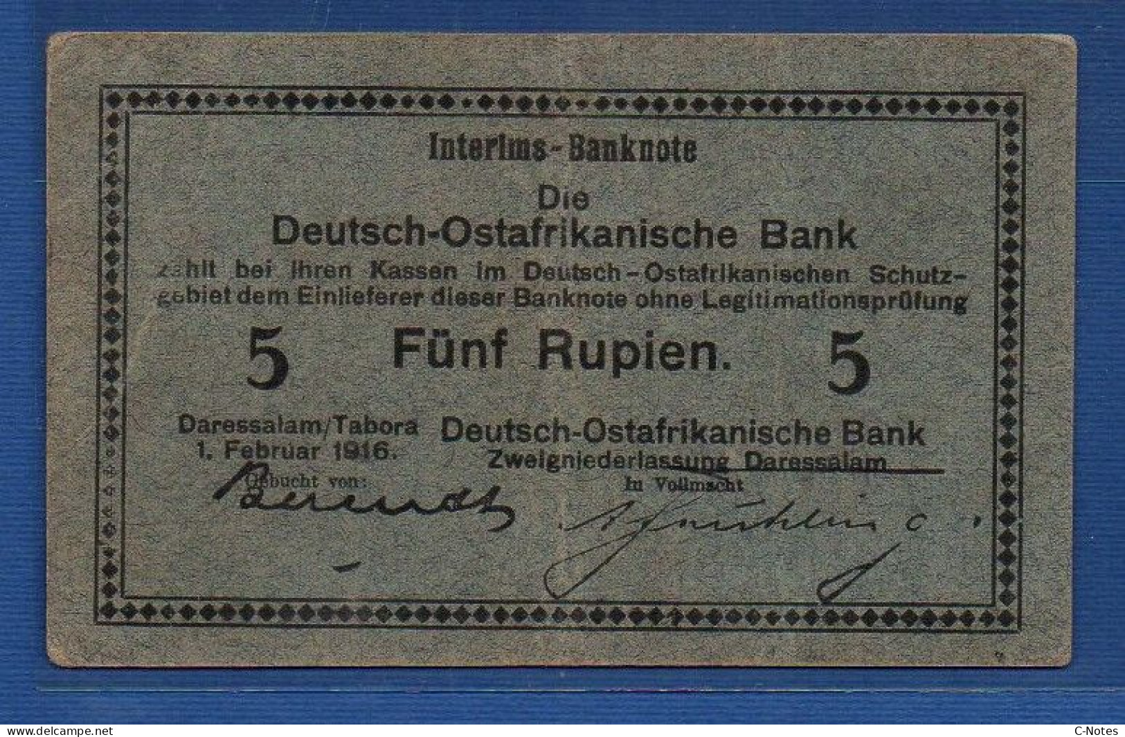 GERMAN EAST AFRICA - P.36 – 5 Rupien 01.02.1916 VF+, S/n F 30141 - Deutsch-Ostafrikanische Bank