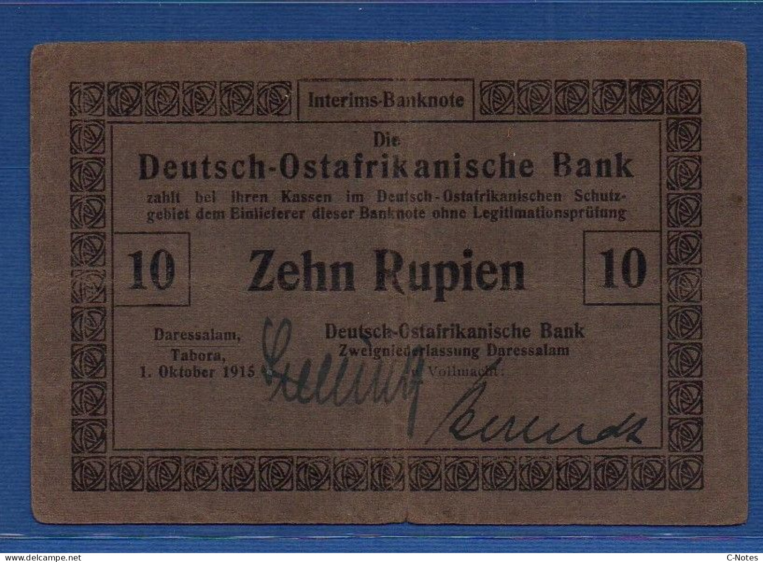 GERMAN EAST AFRICA - P.38 (?) – 10 Rupien 01.10.1915 VF+, S/n 03745 - Deutsch-Ostafrika