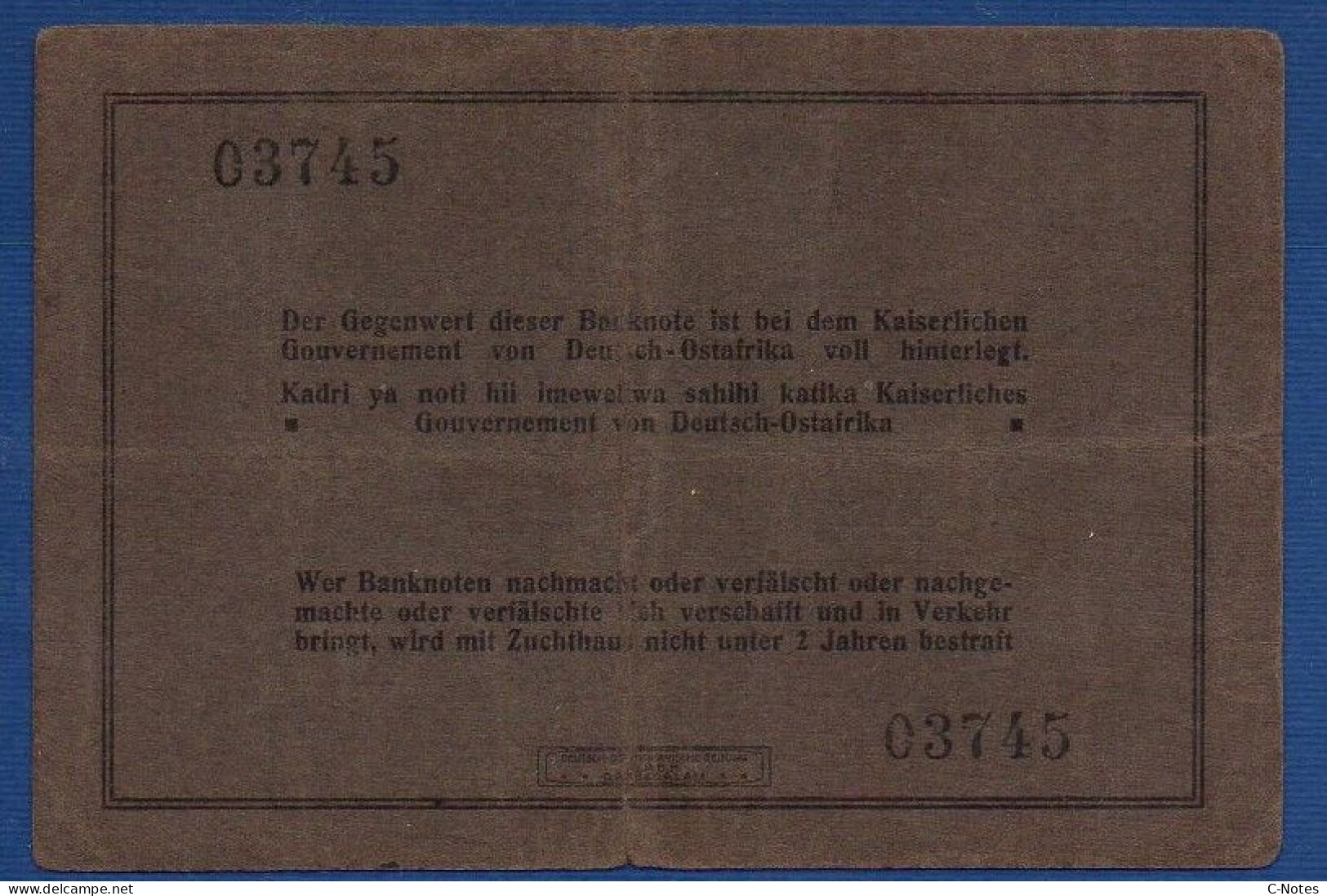 GERMAN EAST AFRICA - P.38 (?) – 10 Rupien 01.10.1915 VF+, S/n 03745 - Deutsch-Ostafrika