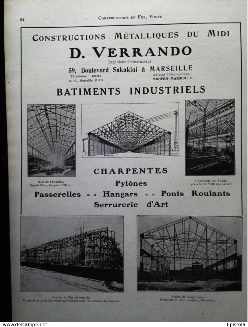 ► Constructions Métalliques VERRANDO Bd Sakakini Marseille - Page Catalogue Technique 1928  (Env 22 X 30 Cm) - Machines