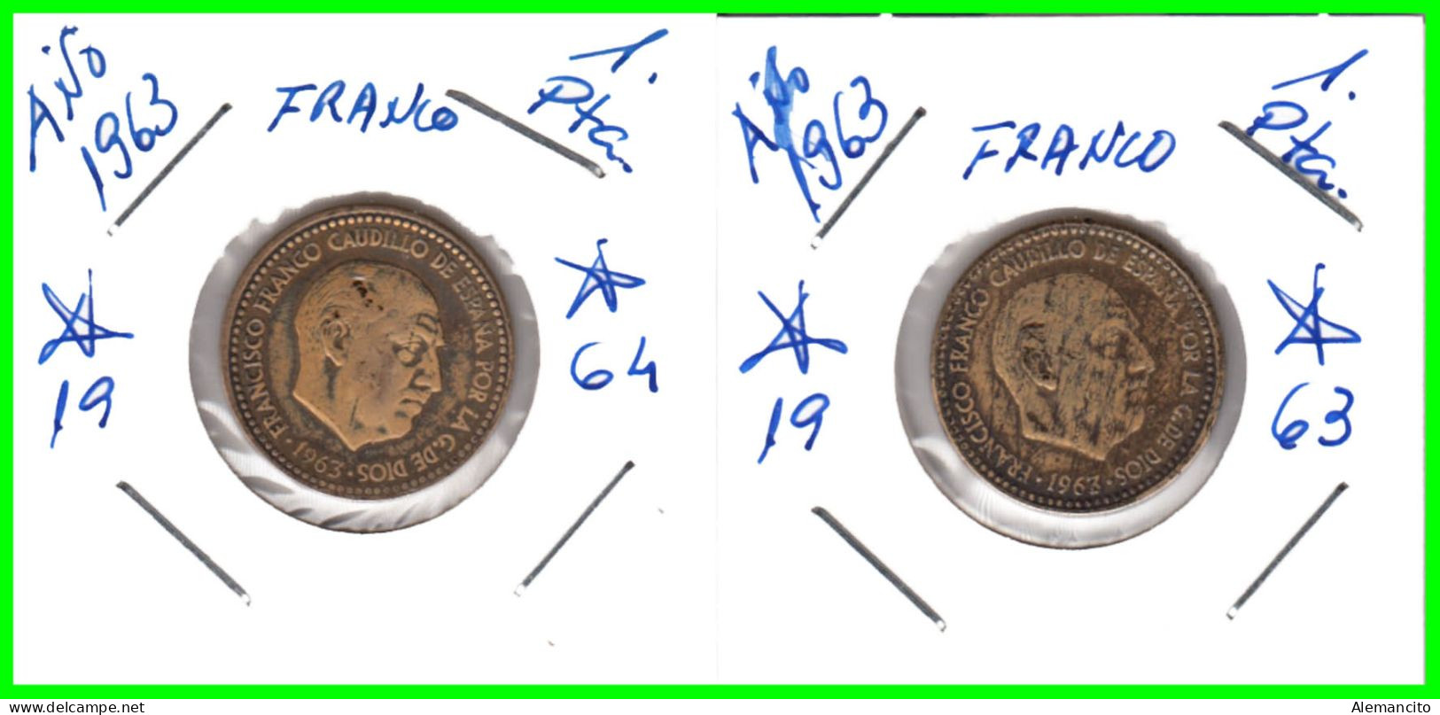 ESPAÑA ( EUROPA ) 2 MONEDAS DE 1 PESETA AÑO 1963 DIFERENTES AÑOS DEL CAUDILLO DE ESPAÑA GENERAL FRANCO - 1 Peseta