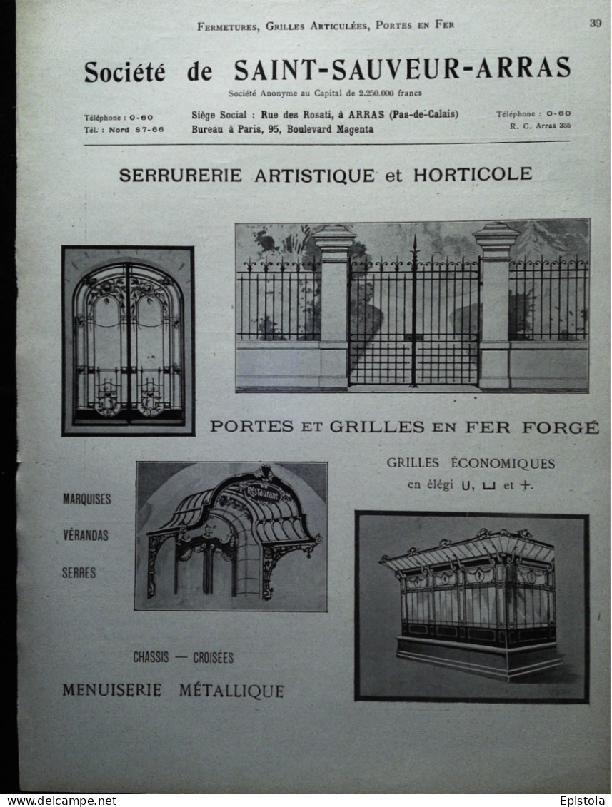 ►SERRURERIE ARTISTIQUE (Art Nouveau) Sté ST SAUVEUR à ARRAS - Page Catalogue Technique 1928  (Env 22 X 30 Cm) - Tools