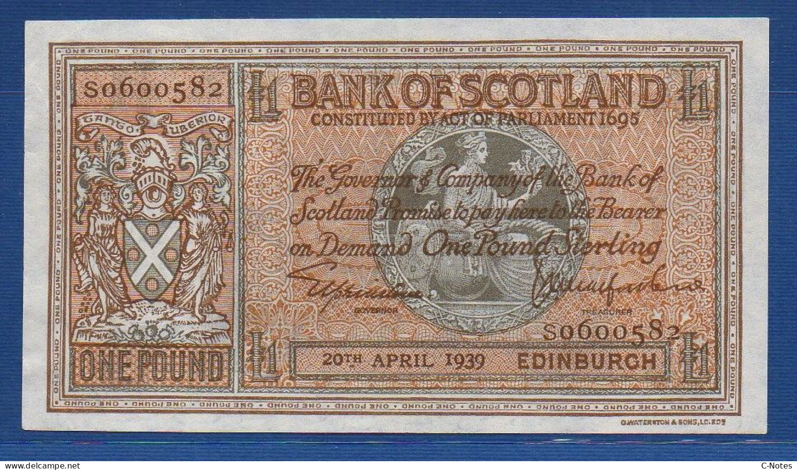 SCOTLAND - P. 91b – 1 POUND 20.04.1939 AUNC, S/n S0600582 - 1 Pond