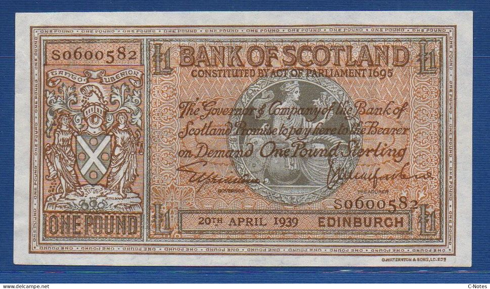 SCOTLAND - P. 91b – 1 POUND 20.04.1939 AUNC, S/n S0600582 - 1 Pound