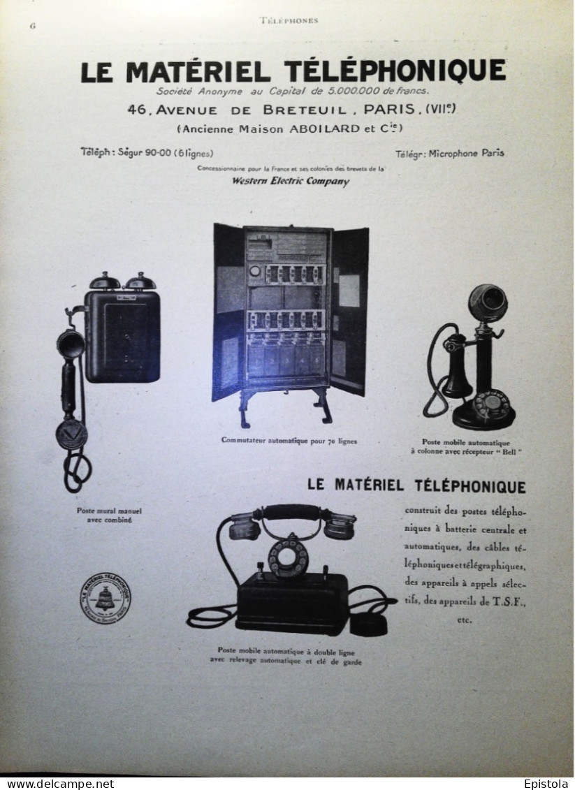 ► LE MATERIEL TELEPHONIQUE Avenue De Breteuil PARIS 7ème - Page Catalogue Technique 1928  (Env 22 X 30 Cm) - Machines