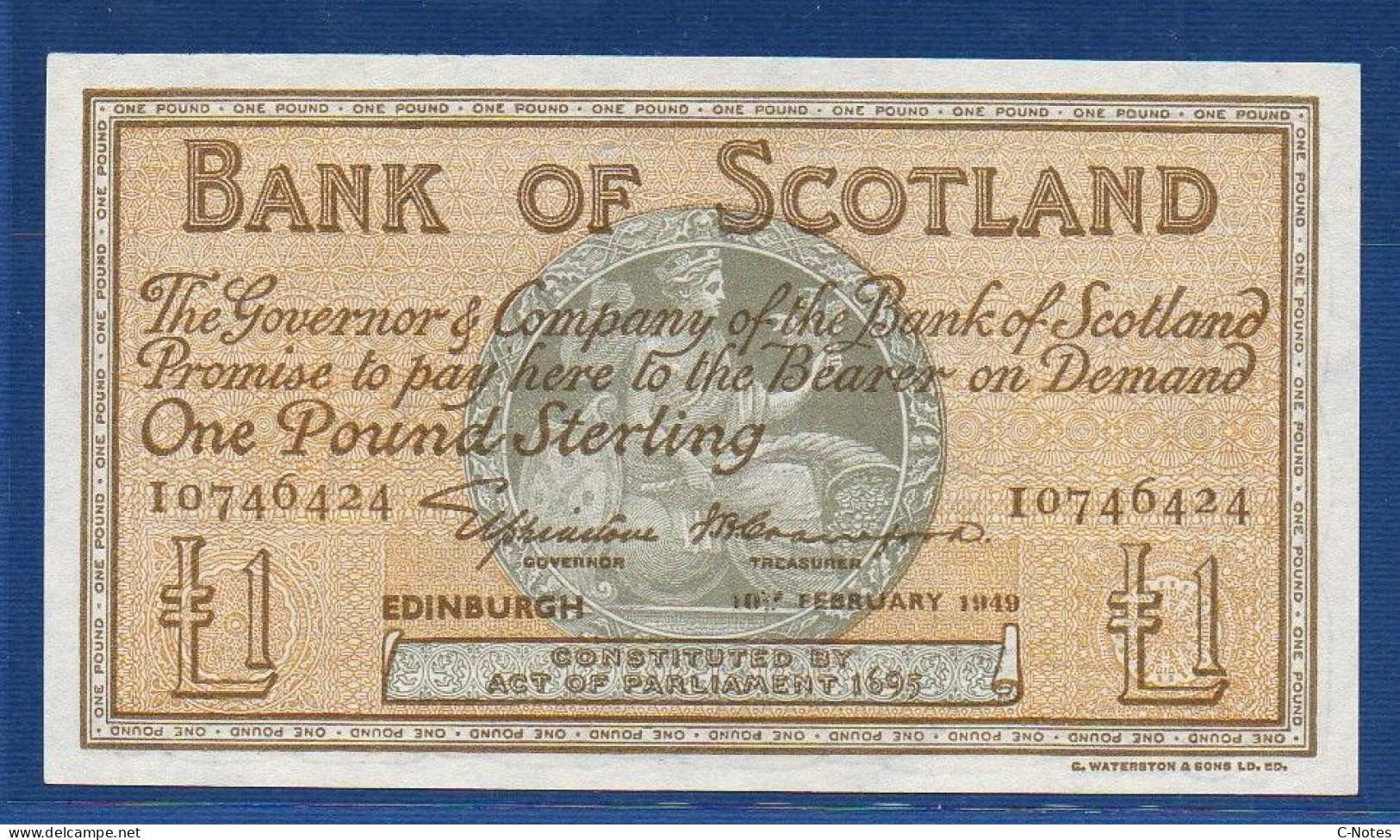 SCOTLAND - P. 96b – 1 POUND 10.02.1949 UNC-, S/n I0746424 - 1 Pound