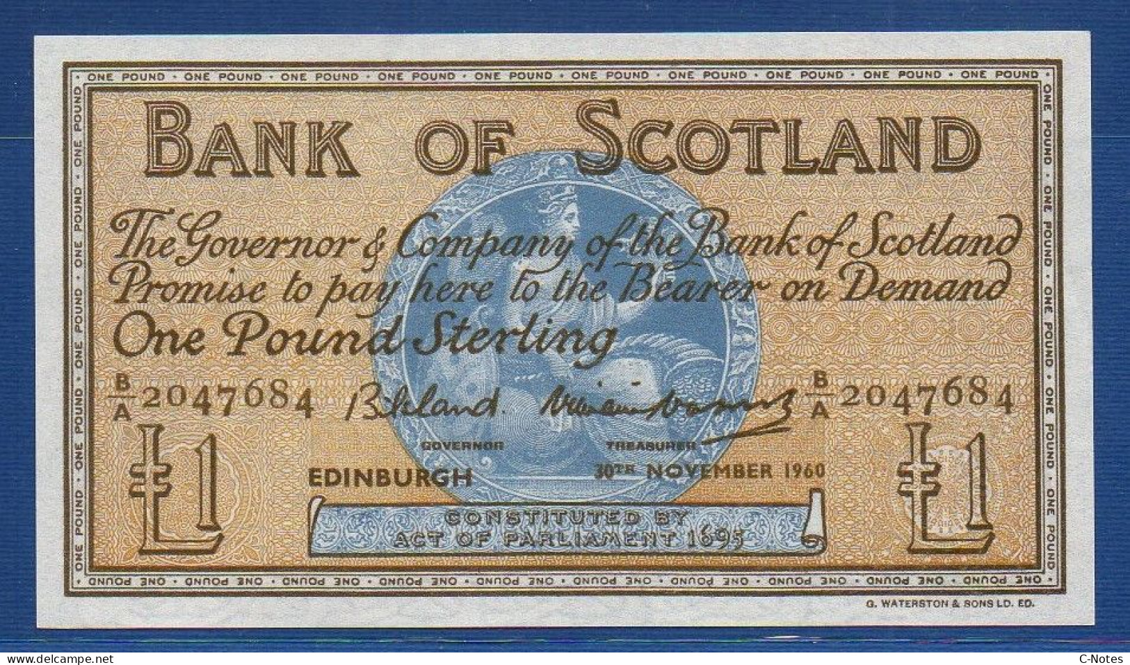 SCOTLAND - P.100c – 1 POUND 30.11.1960 UNC-, S/n B/A 2047684 - 1 Pound