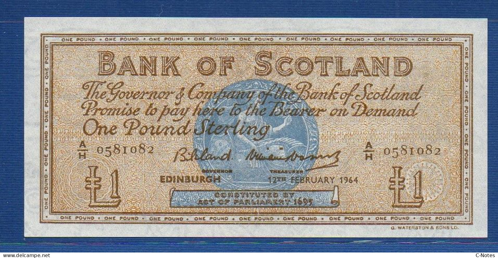 SCOTLAND - P.102a – 1 POUND 12.02.1964 XF+, S/n A/H 0581082 - 1 Pound